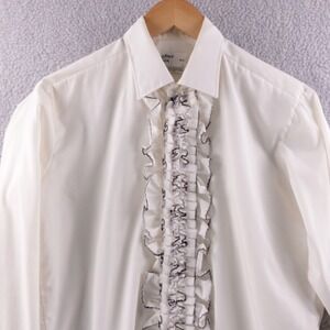 Vintage 70s After Six Men's White Ruffle Front Dress Shirt Long Sleeve Size M4